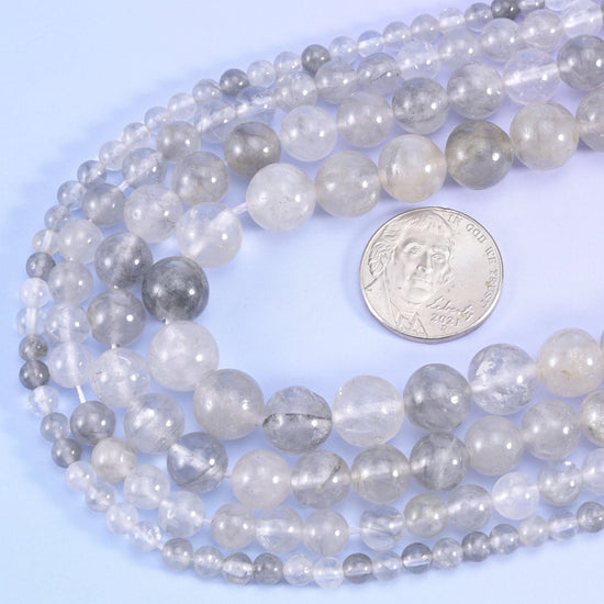 Cloudy Quartz Smooth Round Beads