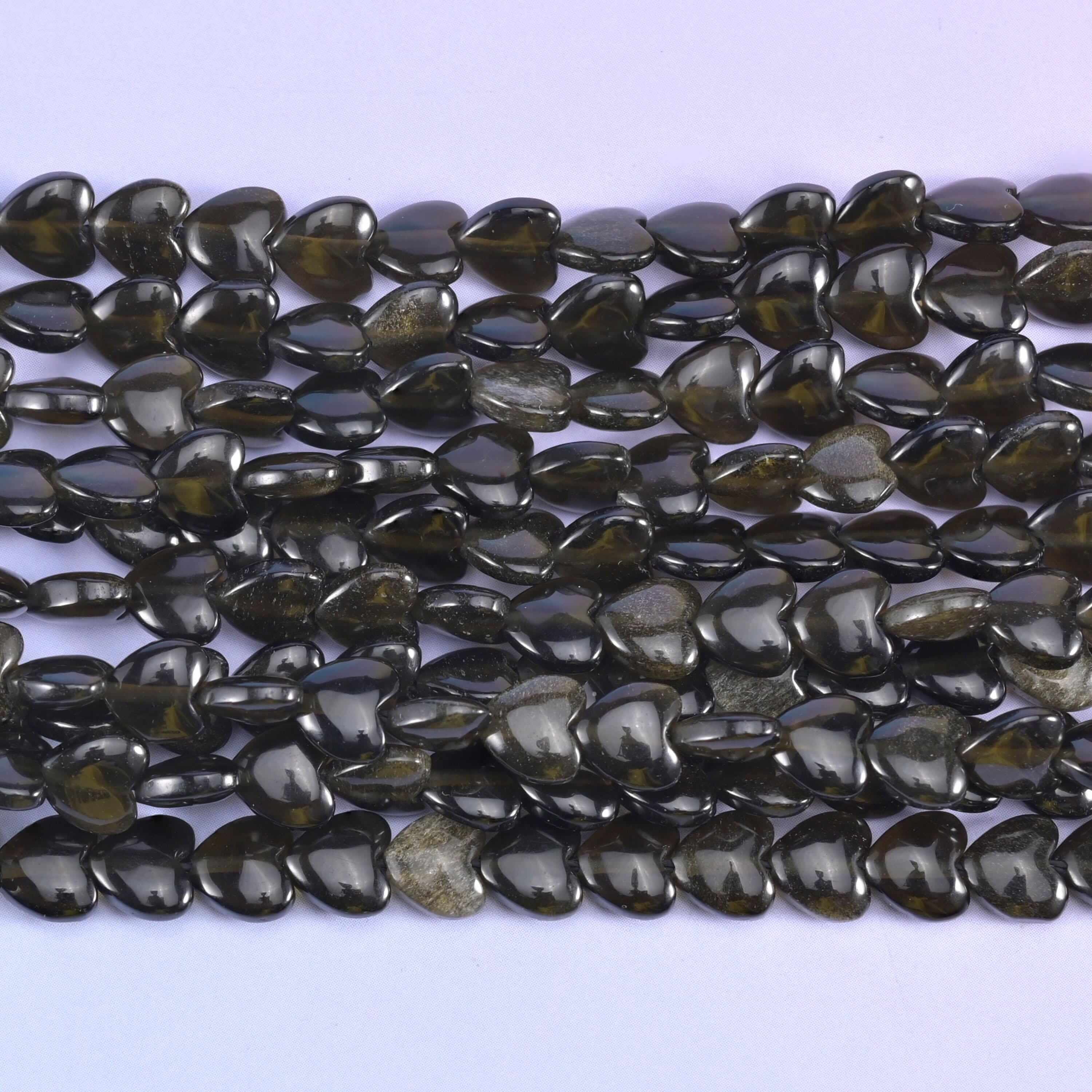 Gold Obsidian Heart Beads