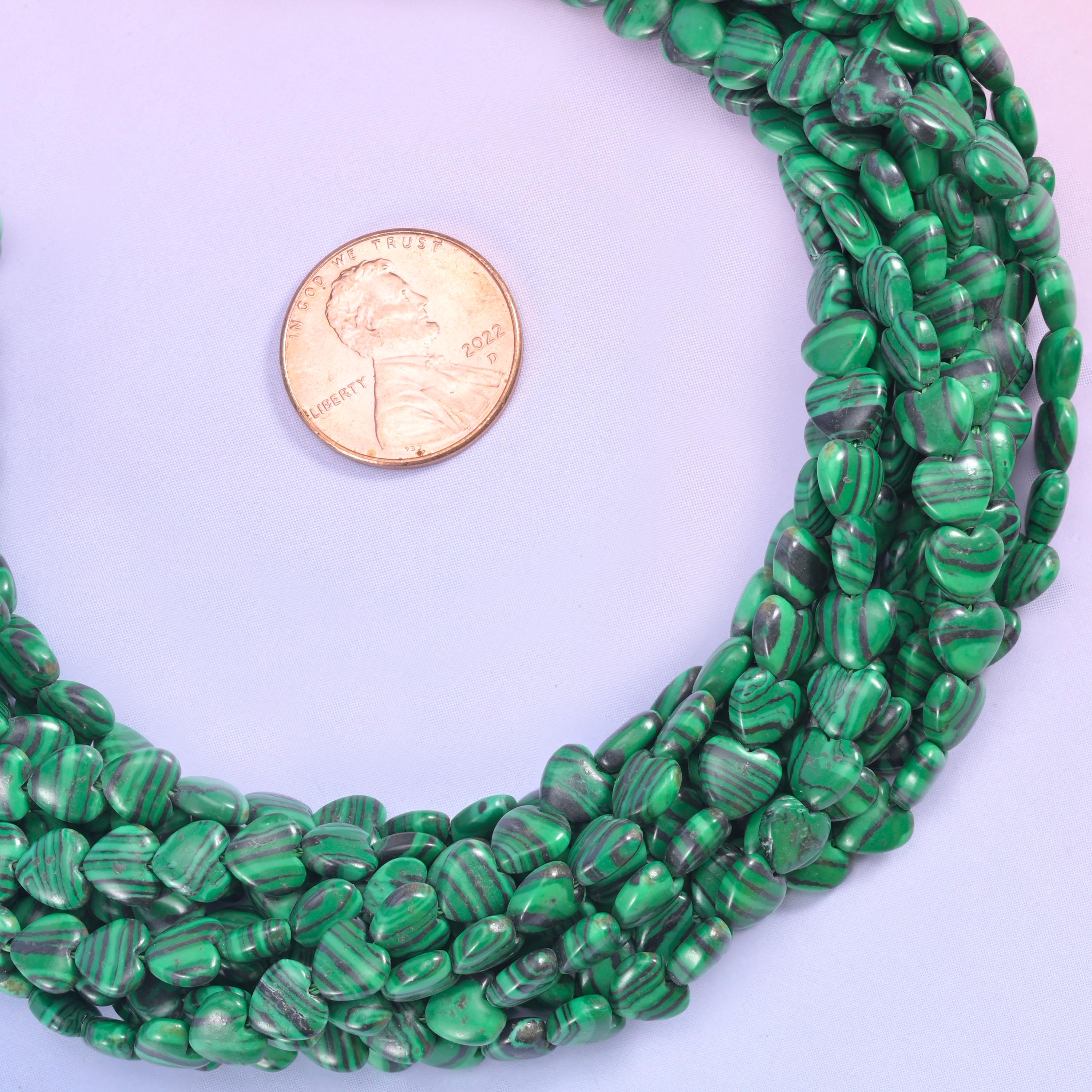 Green Malachite Heart Beads