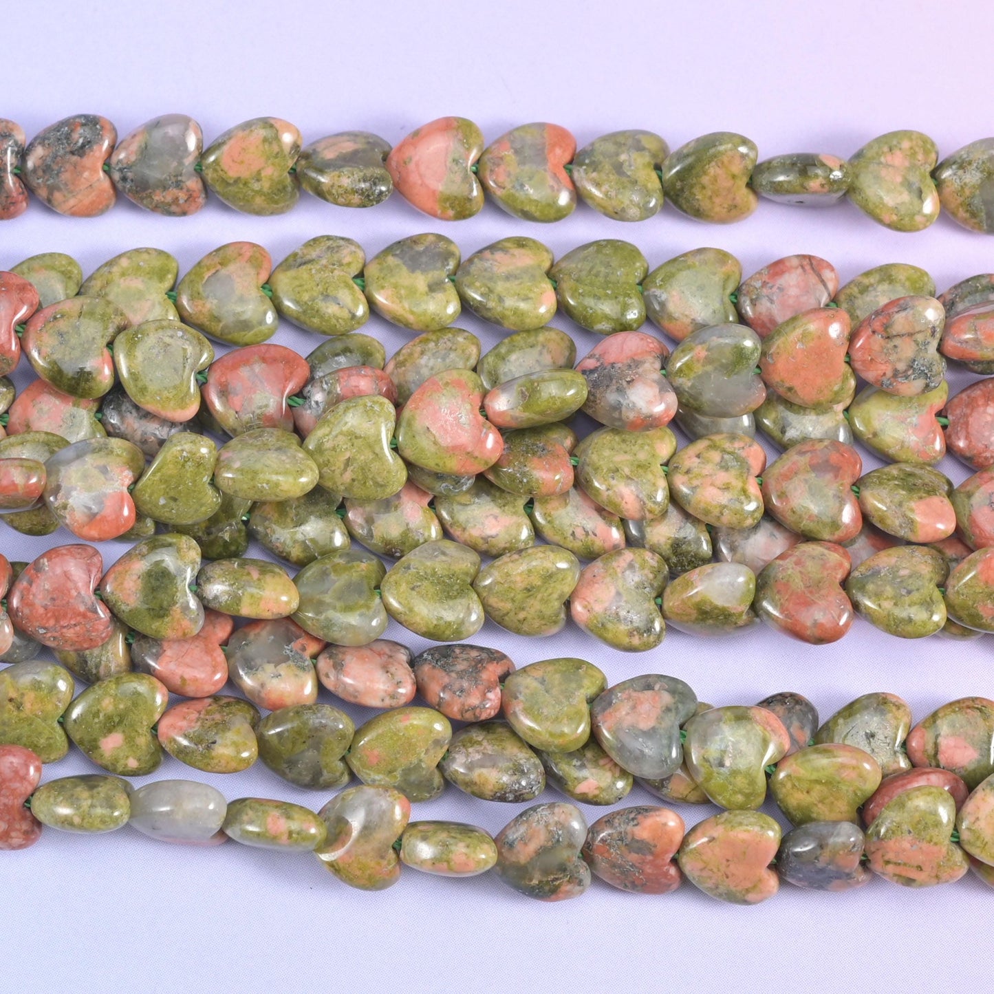 Green Unakite Heart Beads Strand for Jewelry Making
