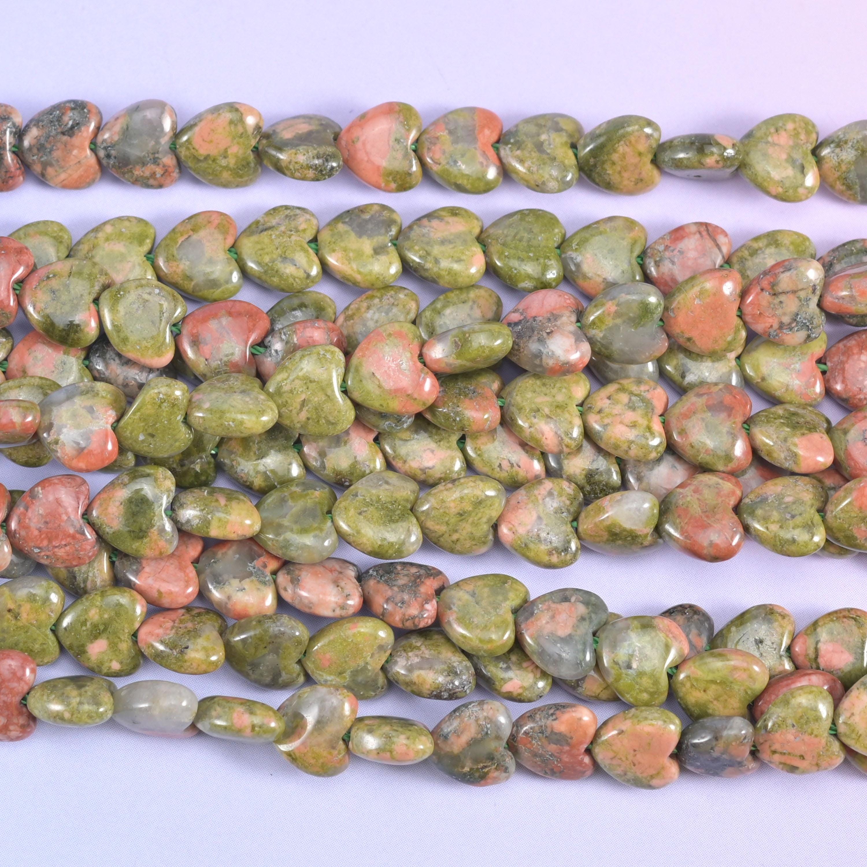 Green Unakite Heart Beads Strand for Jewelry Making