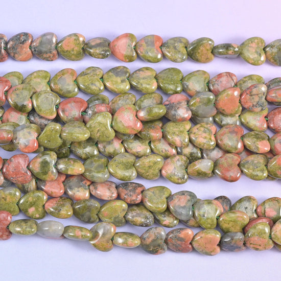 Green Unakite Heart Beads Strand for Jewelry Making