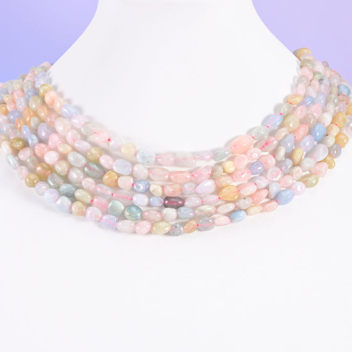 Colorful Morganite Pebble Nugget Beads 5-8mm Jewelry Making 15.5" Strand