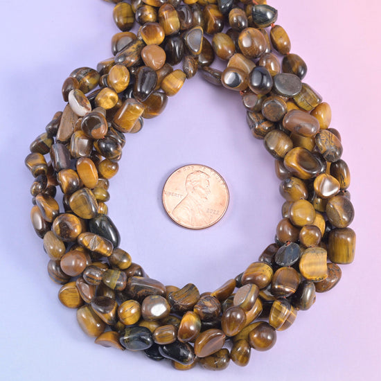 Tiger Eye Pebble Nugget Beads 6-8mm 8-12mm Jewelry Making 15.5" Strand