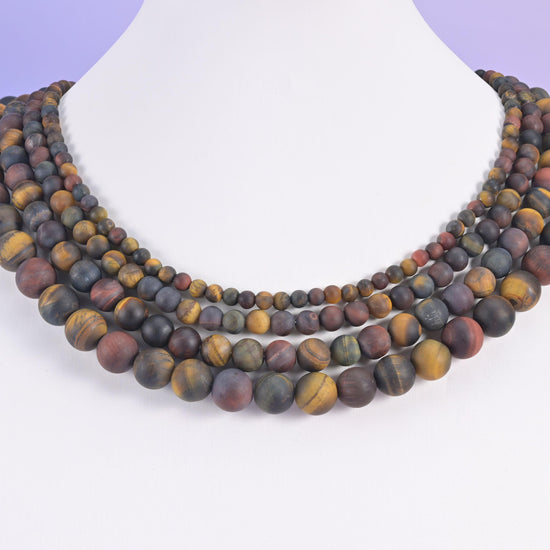 Tricolor Tiger Eye Matte Round Beads 4mm 6mm 8mm 10mm Jewelry Making 15 Inch Strand
