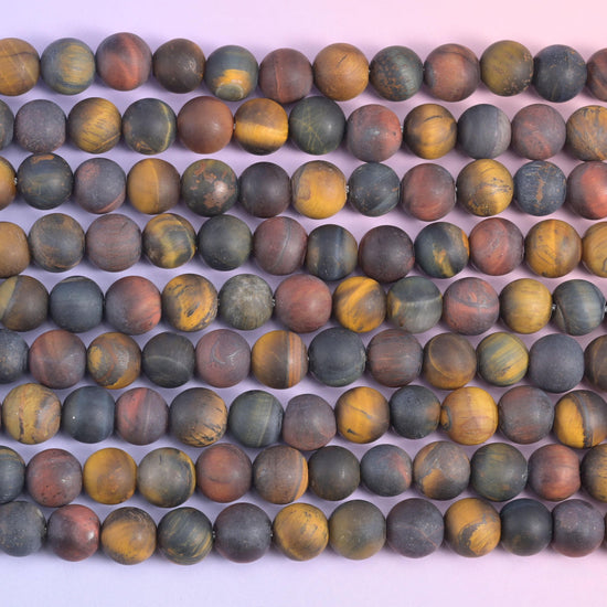 Tricolor Tiger Eye Matte Round Beads 4mm 6mm 8mm 10mm Jewelry Making 15 Inch Strand