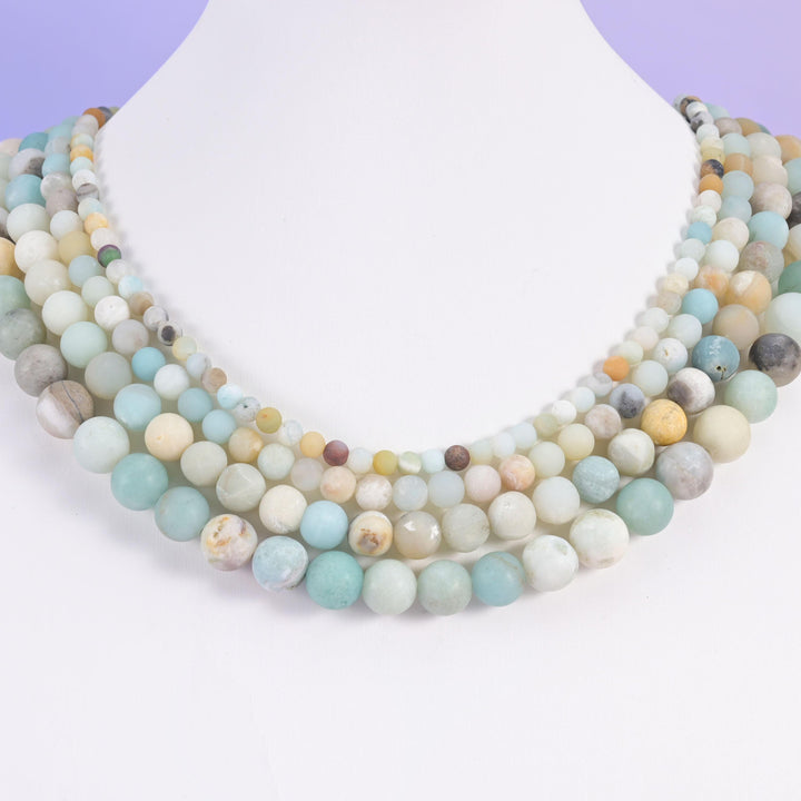 Multi-Color Amazonite Matte Round Beads 4mm 6mm 8mm 10mm Jewelry Making 15 Inch Strand