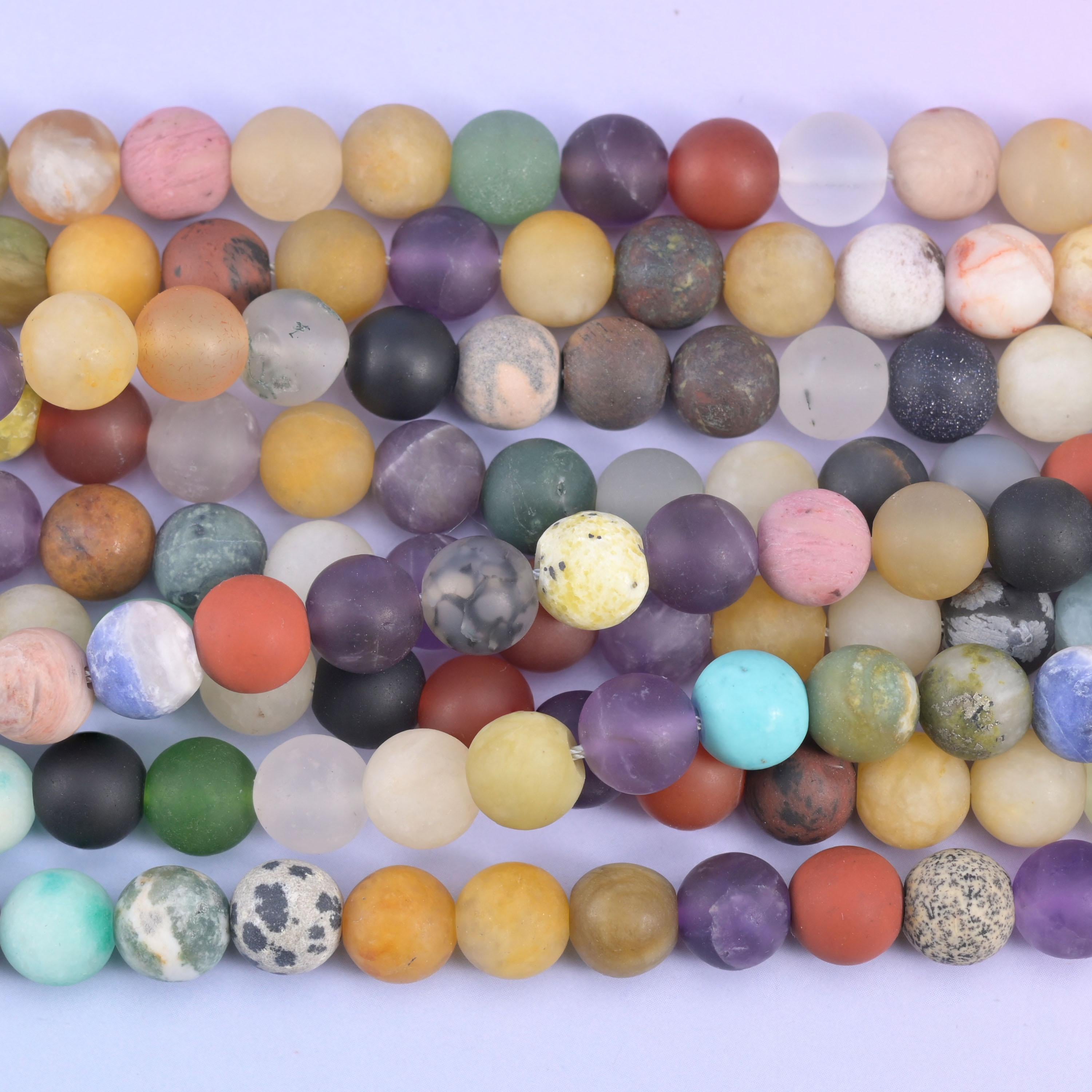 Colorful Assorted Gemstone Matte Round Beads 4mm 6mm 8mm 10mm Jewelry Making 15 Inch Strand