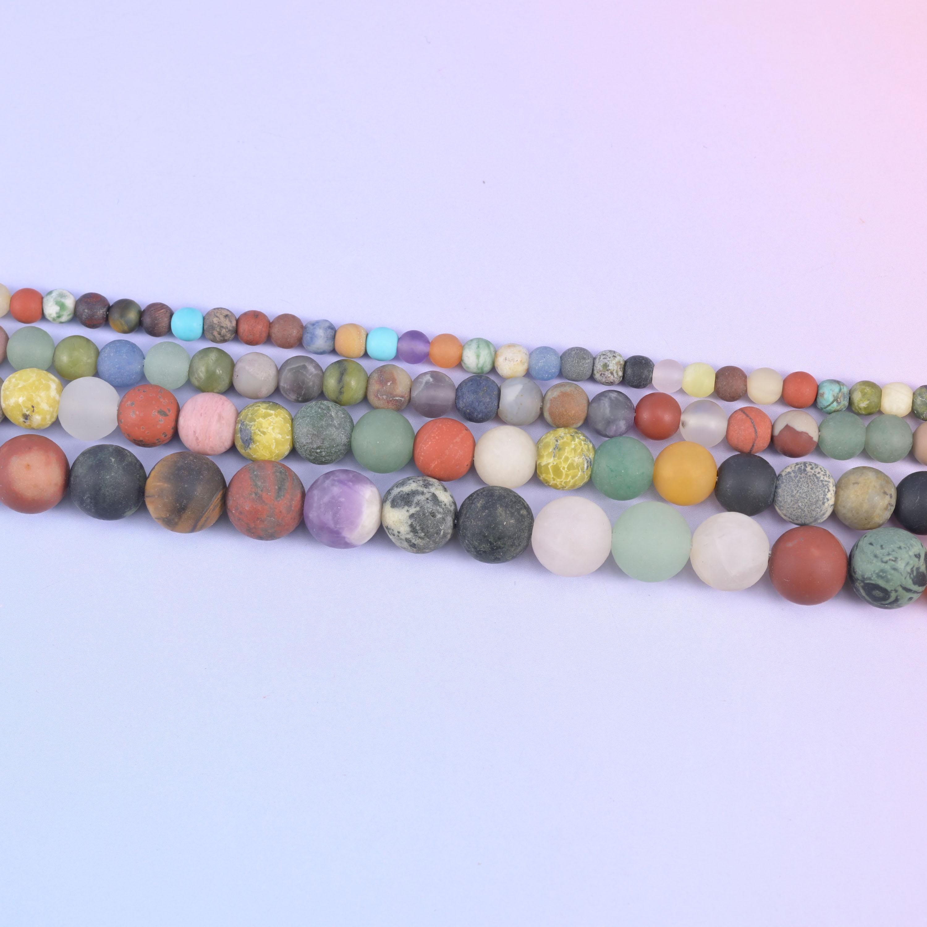 Colorful Assorted Gemstone Matte Round Beads 4mm 6mm 8mm 10mm Jewelry Making 15 Inch Strand