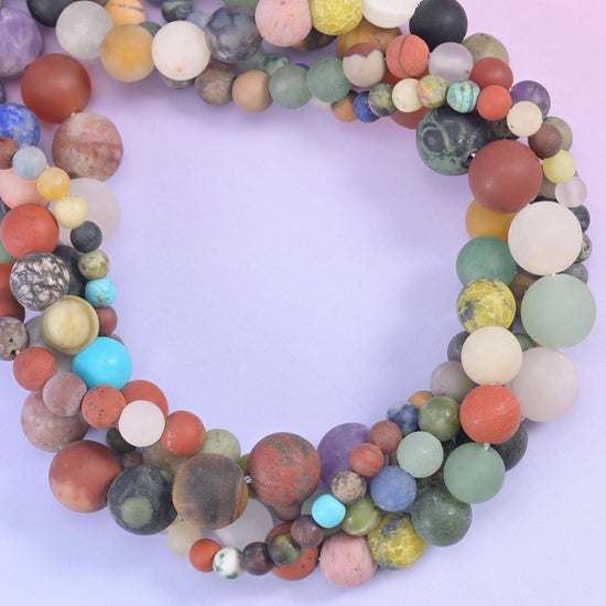 Colorful Assorted Gemstone Matte Round Beads 4mm 6mm 8mm 10mm Jewelry Making 15 Inch Strand