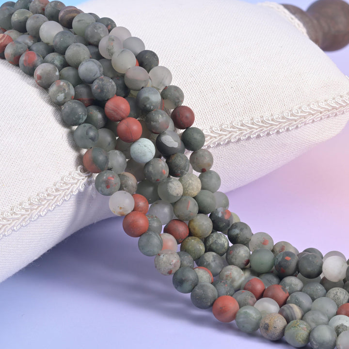 African Bloodstone Matte Round Beads 4mm 6mm 8mm 10mm Jewelry Making 15 Inch Strand