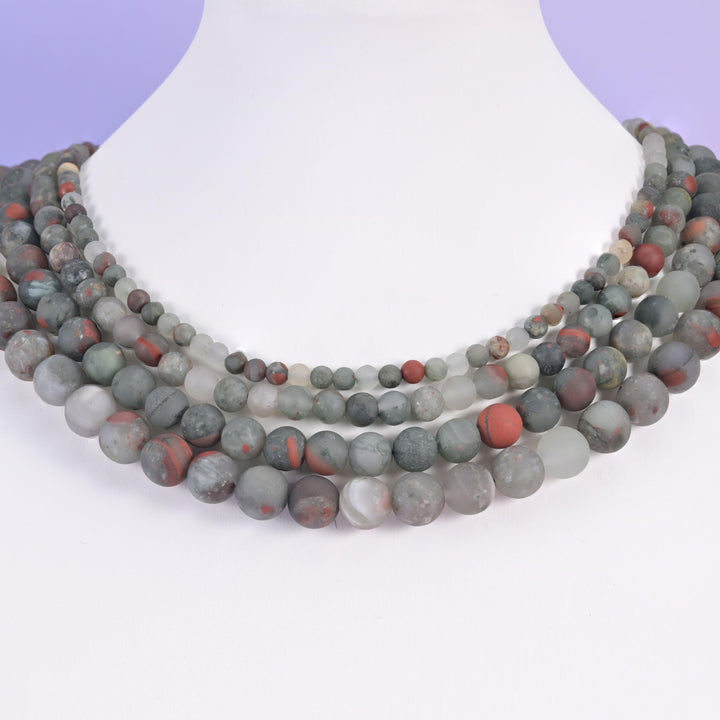 African Bloodstone Matte Round Beads 4mm 6mm 8mm 10mm Jewelry Making 15 Inch Strand