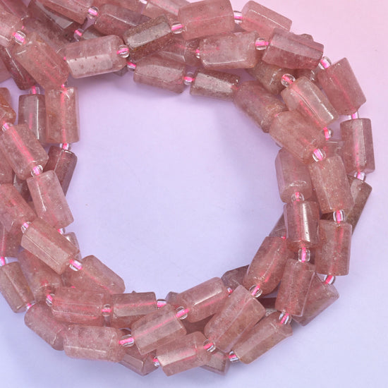 Strawberry Quartz Faceted Tube Beads Size 12x8mm Jewelry Making 15.5 Inch Strand