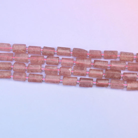 Strawberry Quartz Faceted Tube Beads Size 12x8mm Jewelry Making 15.5 Inch Strand
