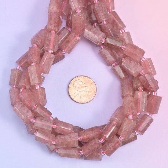 Strawberry Quartz Faceted Tube Beads Size 12x8mm Jewelry Making 15.5 Inch Strand