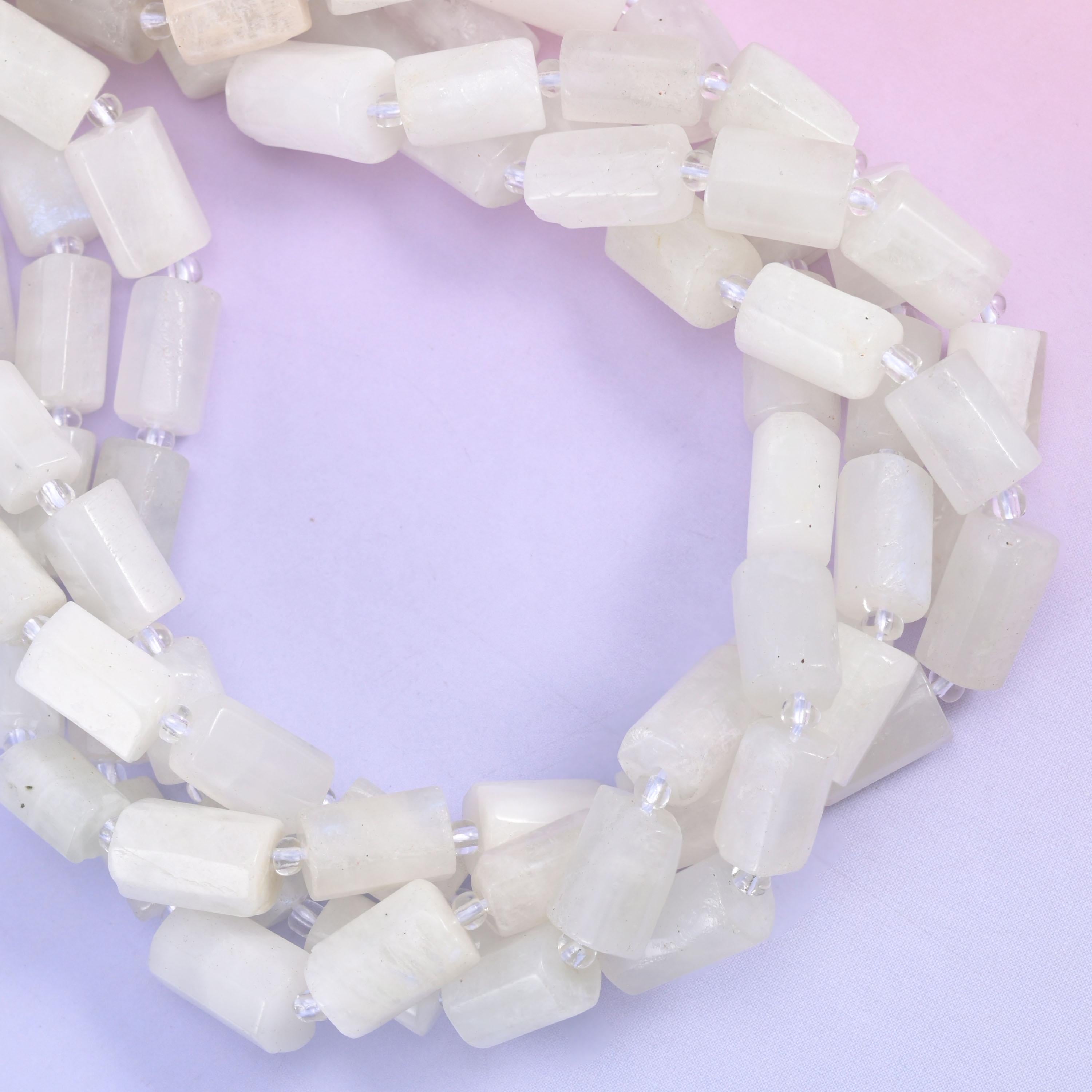 White Moonstone Faceted Tube Beads Size 12x8mm Jewelry Making 15.5 Inch Strand