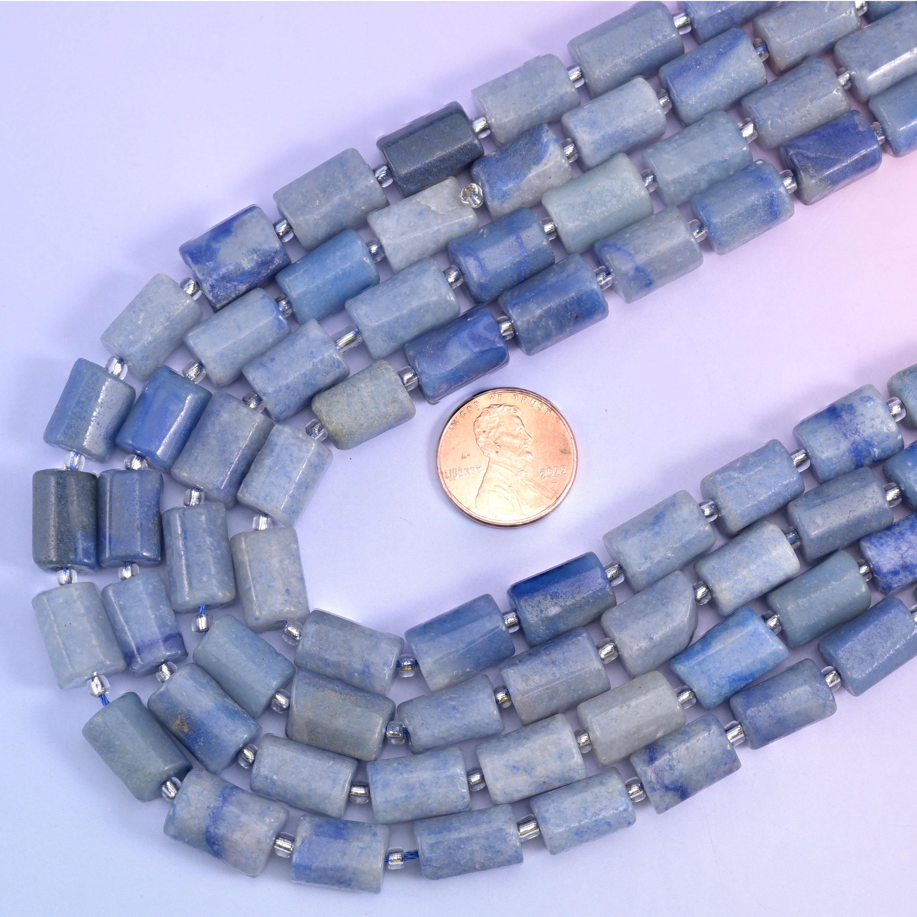 Blue Aventurine Faceted Tube Beads Size 12x8mm Jewelry Making 15.5 Inch Strand
