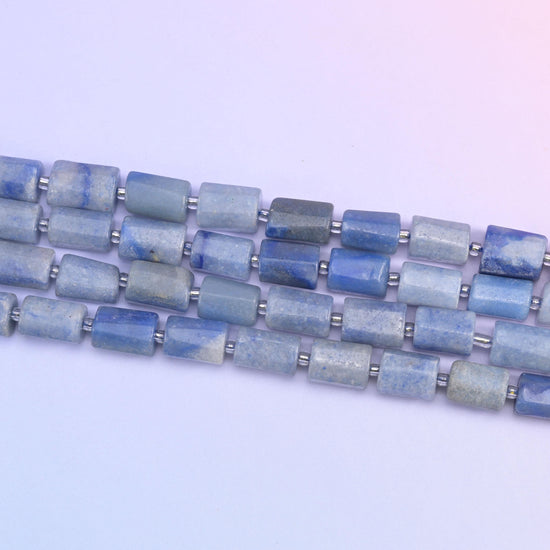 Blue Aventurine Faceted Tube Beads Size 12x8mm Jewelry Making 15.5 Inch Strand