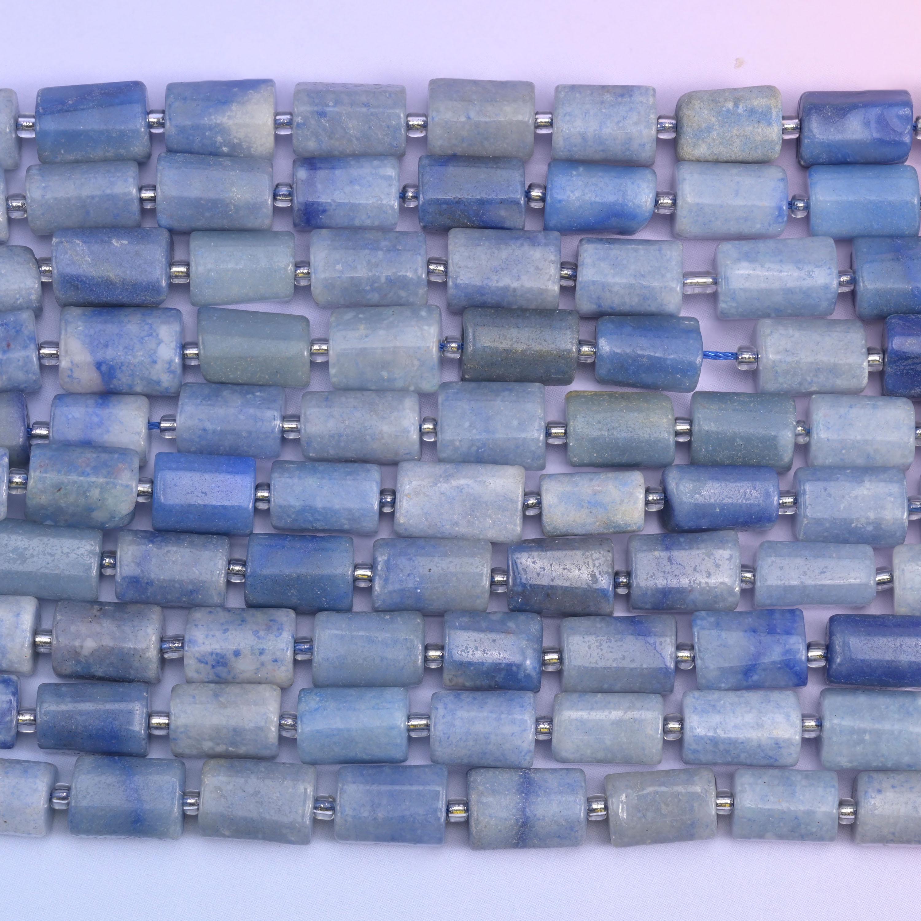 Blue Aventurine Faceted Tube Beads Size 12x8mm Jewelry Making 15.5 Inch Strand