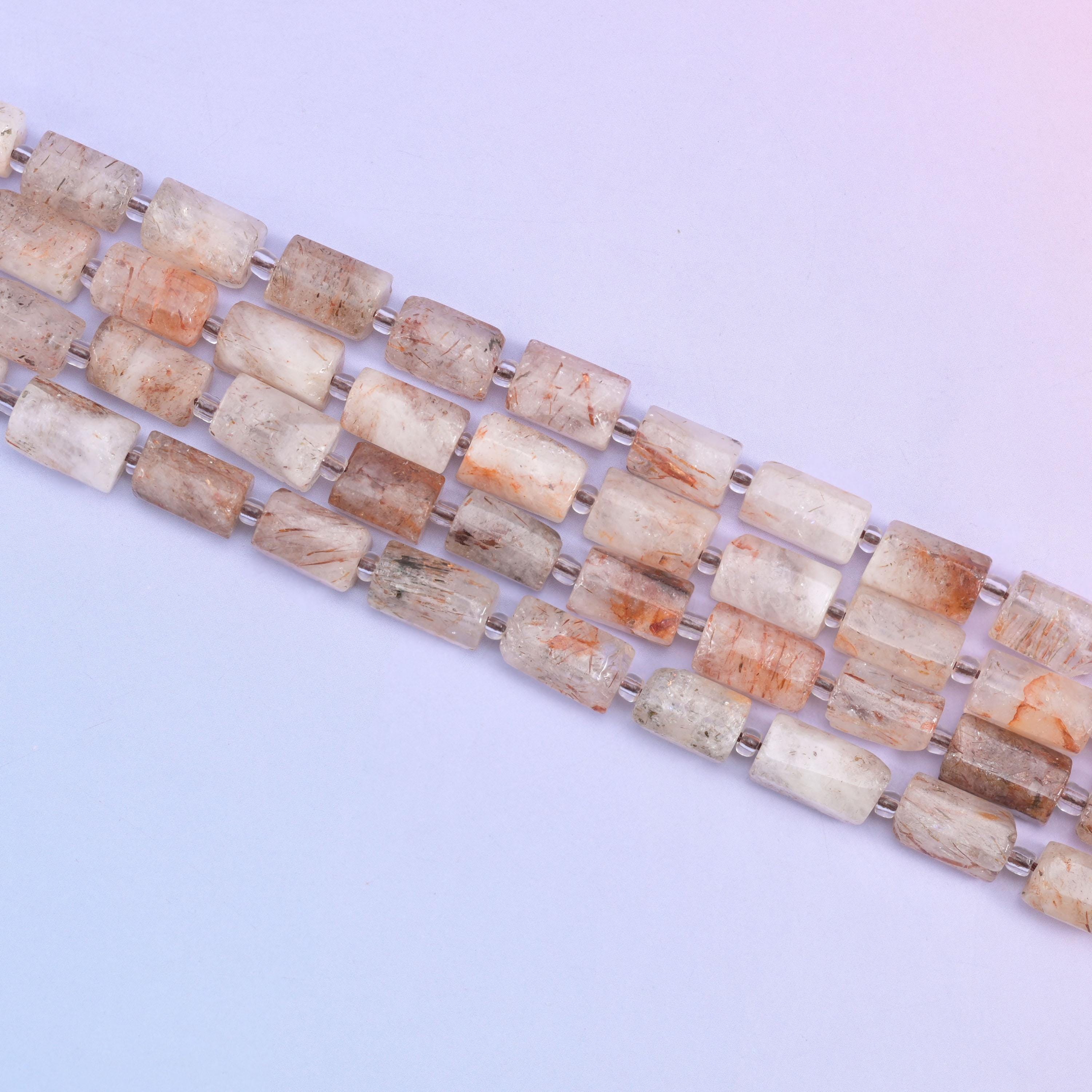 Red Copper Rutilated Quartz Faceted Tube Beads Size 12x8mm Jewelry Making 15.5 Inch Strand