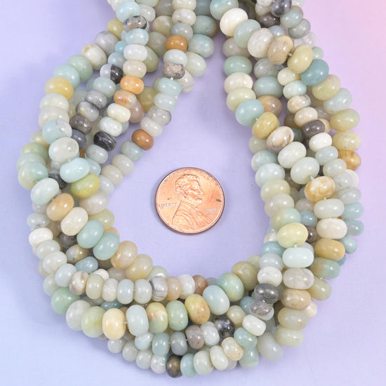 Multi-Color Amazonite Smooth Rondelle Beads Jewelry Making Size 4x6mm 5x8mm 15.5" Strand