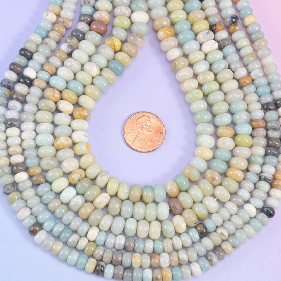 Multi-Color Amazonite Smooth Rondelle Beads Jewelry Making Size 4x6mm 5x8mm 15.5" Strand