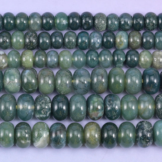 Moss Agate Smooth Rondelle Beads Jewelry Making Size 4x6mm 5x8mm 15.5" Strand
