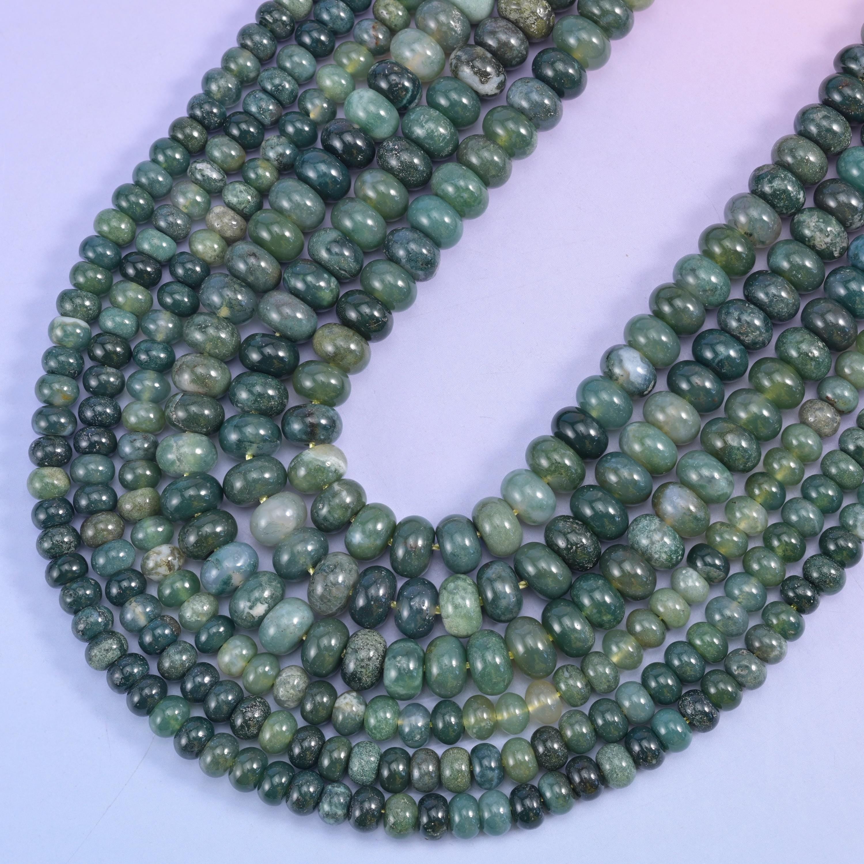 Moss Agate Smooth Rondelle Beads Jewelry Making Size 4x6mm 5x8mm 15.5" Strand