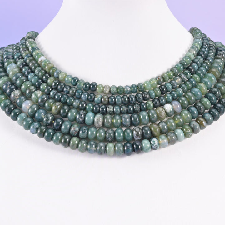 Moss Agate Smooth Rondelle Beads Jewelry Making Size 4x6mm 5x8mm 15.5" Strand