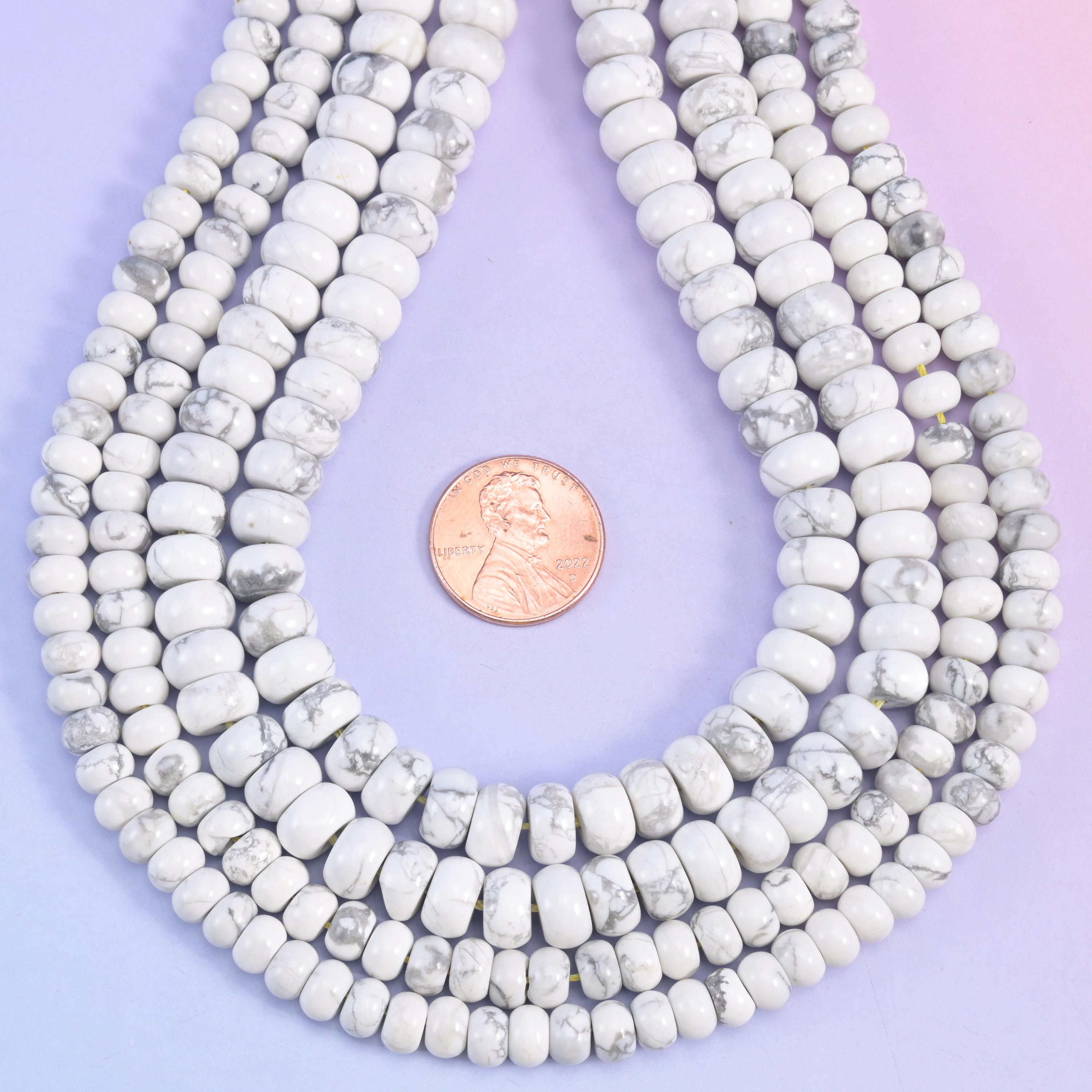 White Howlite Smooth Rondelle Beads Jewelry Making Size 4x6mm 5x8mm 15.5" Strand