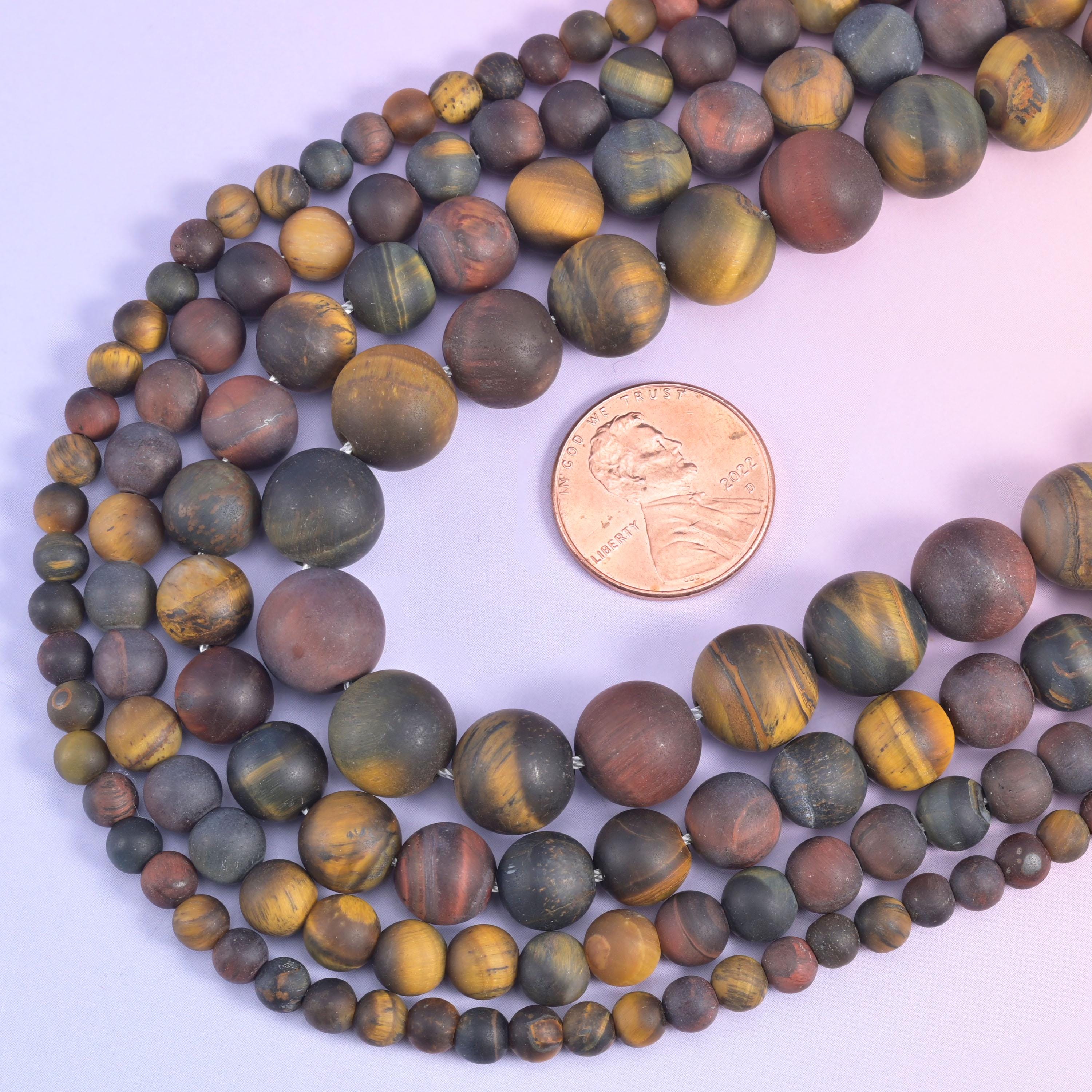 Tricolor Tiger Eye Matte Round Beads 4mm 6mm 8mm 10mm Jewelry Making 15 Inch Strand