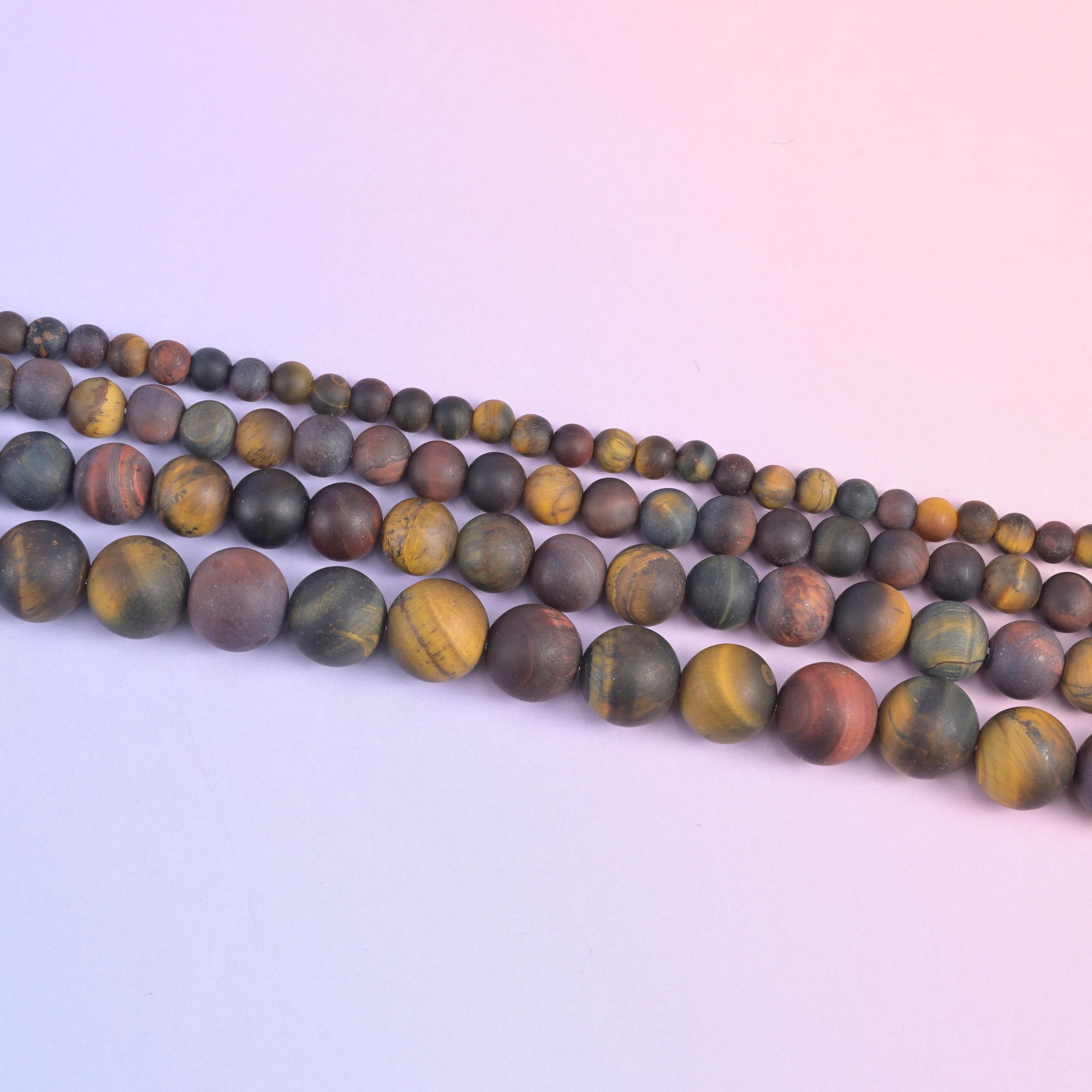 Tricolor Tiger Eye Matte Round Beads 4mm 6mm 8mm 10mm Jewelry Making 15 Inch Strand