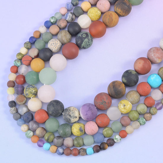 Colorful Assorted Gemstone Matte Round Beads 4mm 6mm 8mm 10mm Jewelry Making 15 Inch Strand