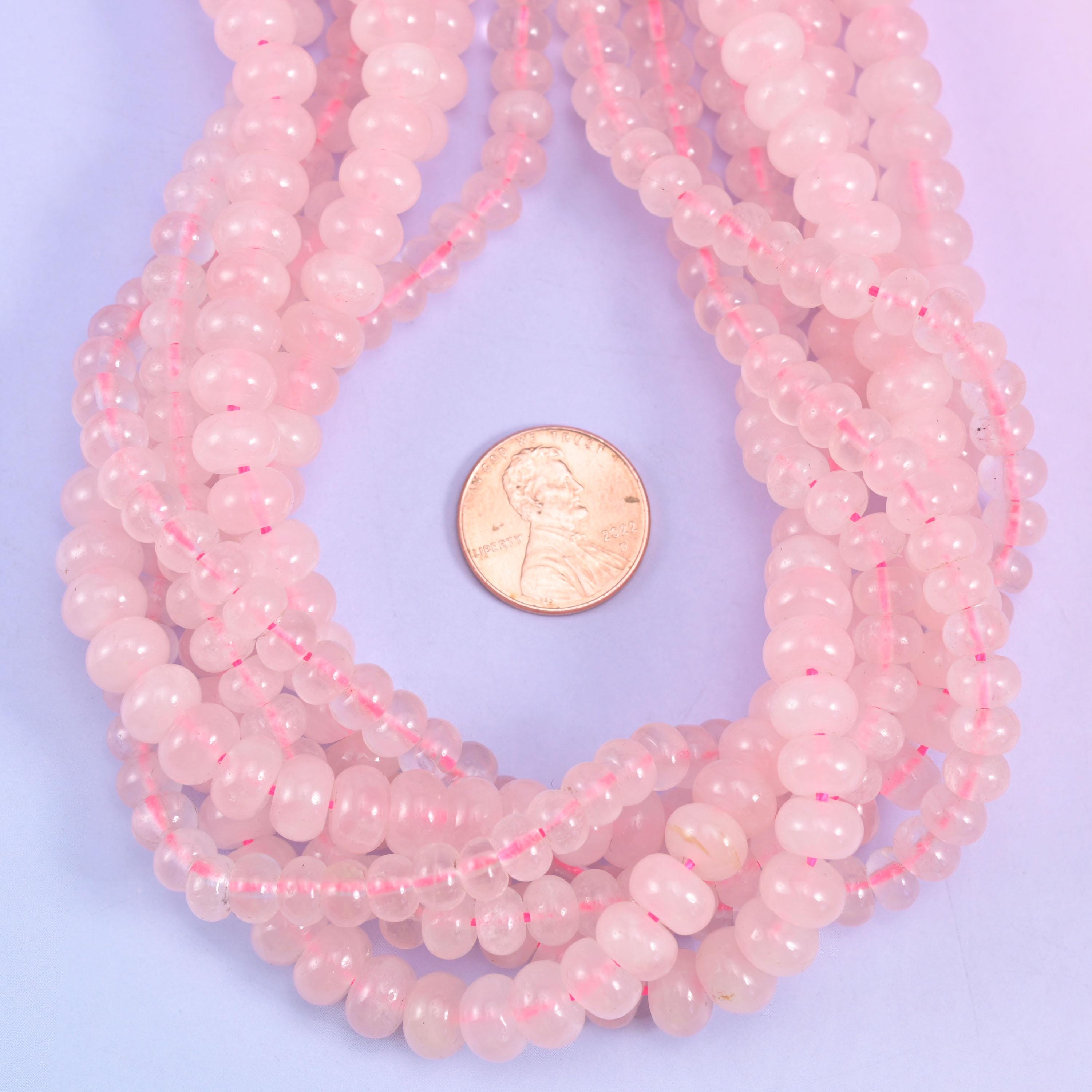 Rose Quartz Smooth Rondelle Beads Jewelry Making Size 4x6mm 5x8mm 15.5" Strand