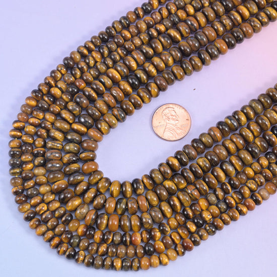 Tiger Eye Smooth Rondelle Beads Jewelry Making Size 4x6mm 5x8mm 15.5" Strand