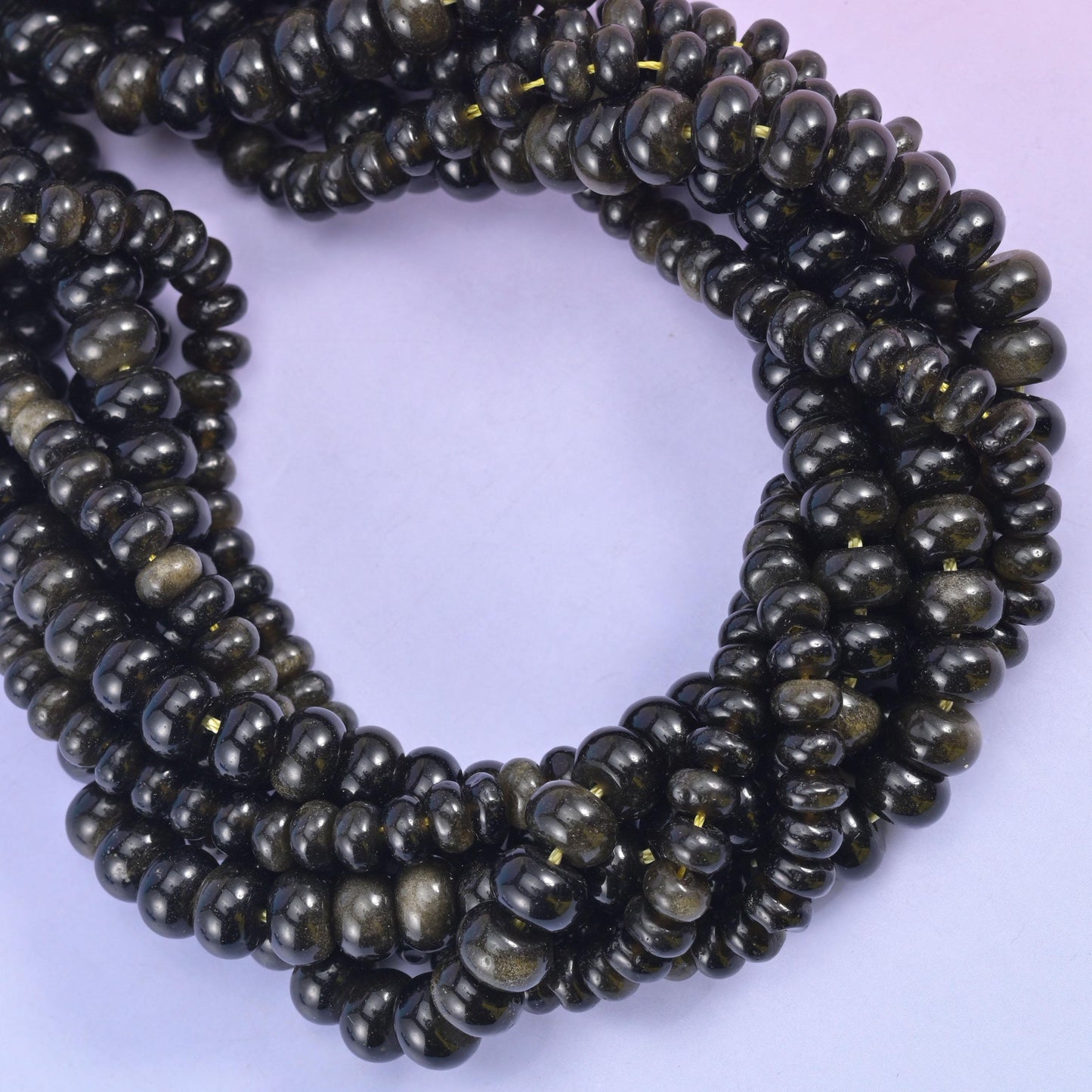 Gold Obsidian Smooth Rondelle Beads Jewelry Making Size 4x6mm 5x8mm 15.5" Strand