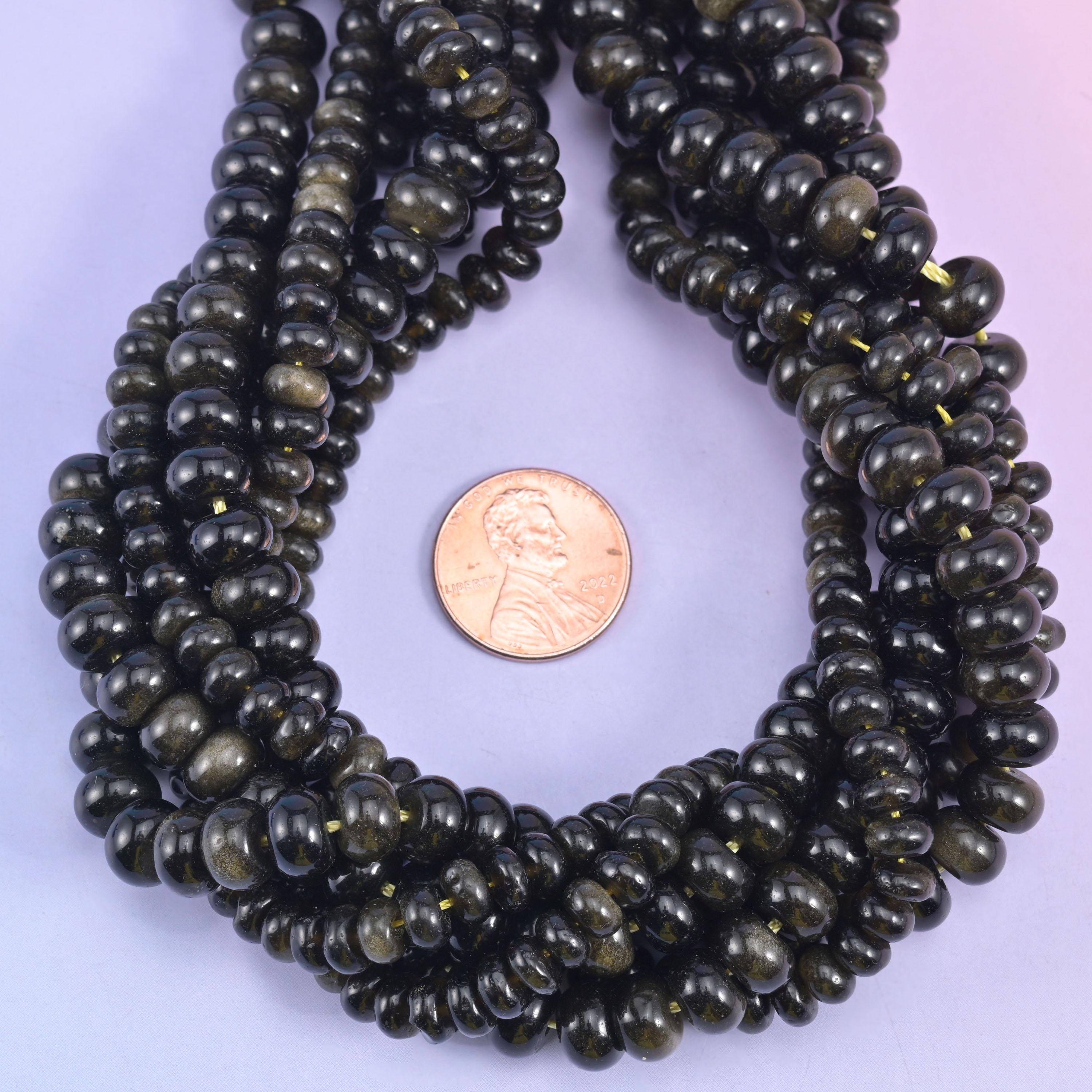Gold Obsidian Smooth Rondelle Beads Jewelry Making Size 4x6mm 5x8mm 15.5" Strand