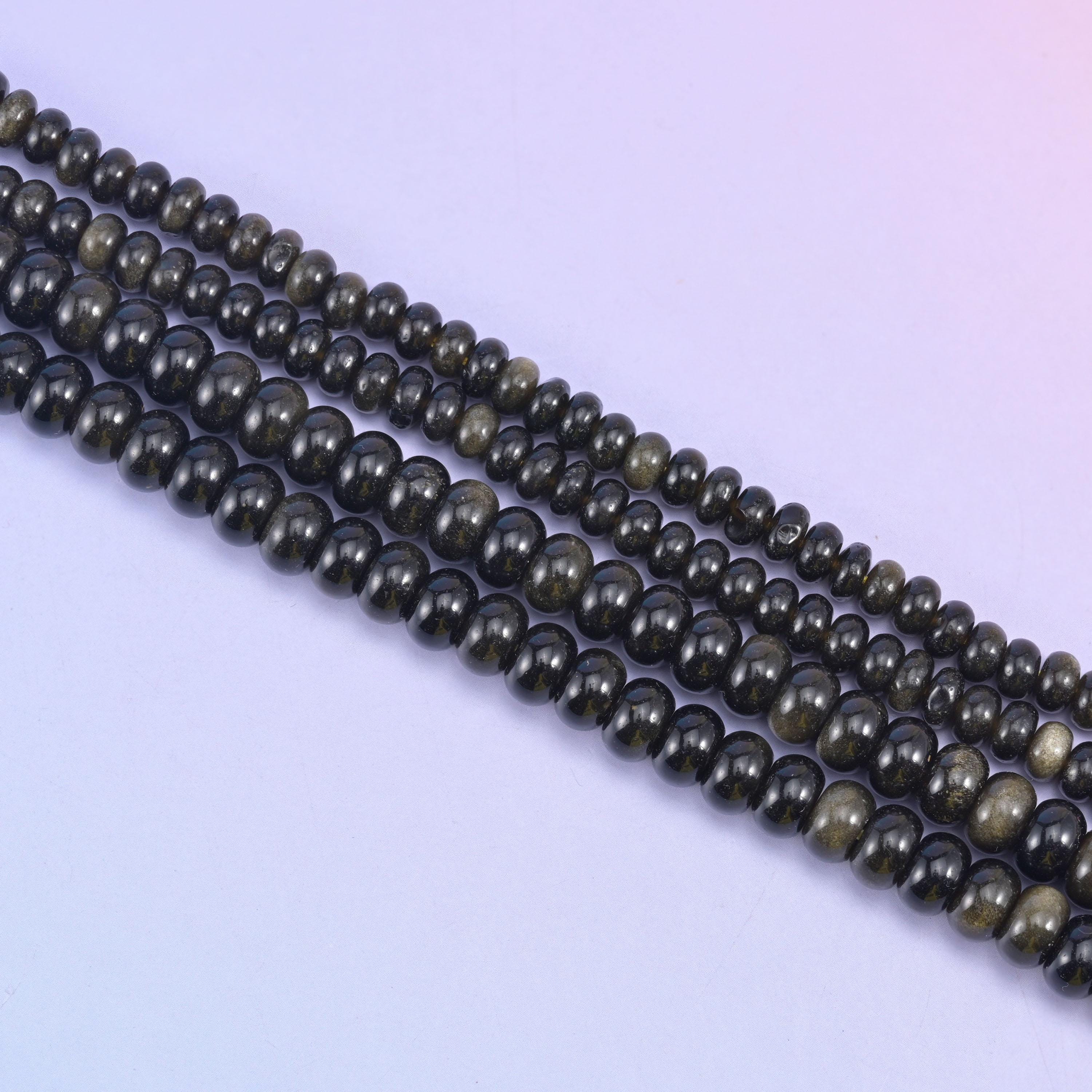 Gold Obsidian Smooth Rondelle Beads Jewelry Making Size 4x6mm 5x8mm 15.5" Strand