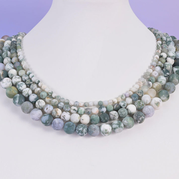 Green Tree Agate Matte Round Beads 4mm 6mm 8mm 10mm Jewelry Making 15 Inch Strand