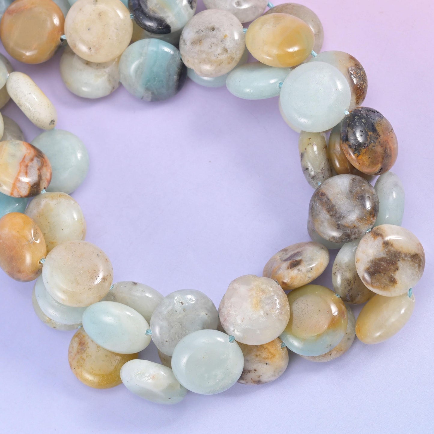 Multi-Color Amazonite Smooth Coin Beads Size 15mm Jewelry Making 15 Inch Strand