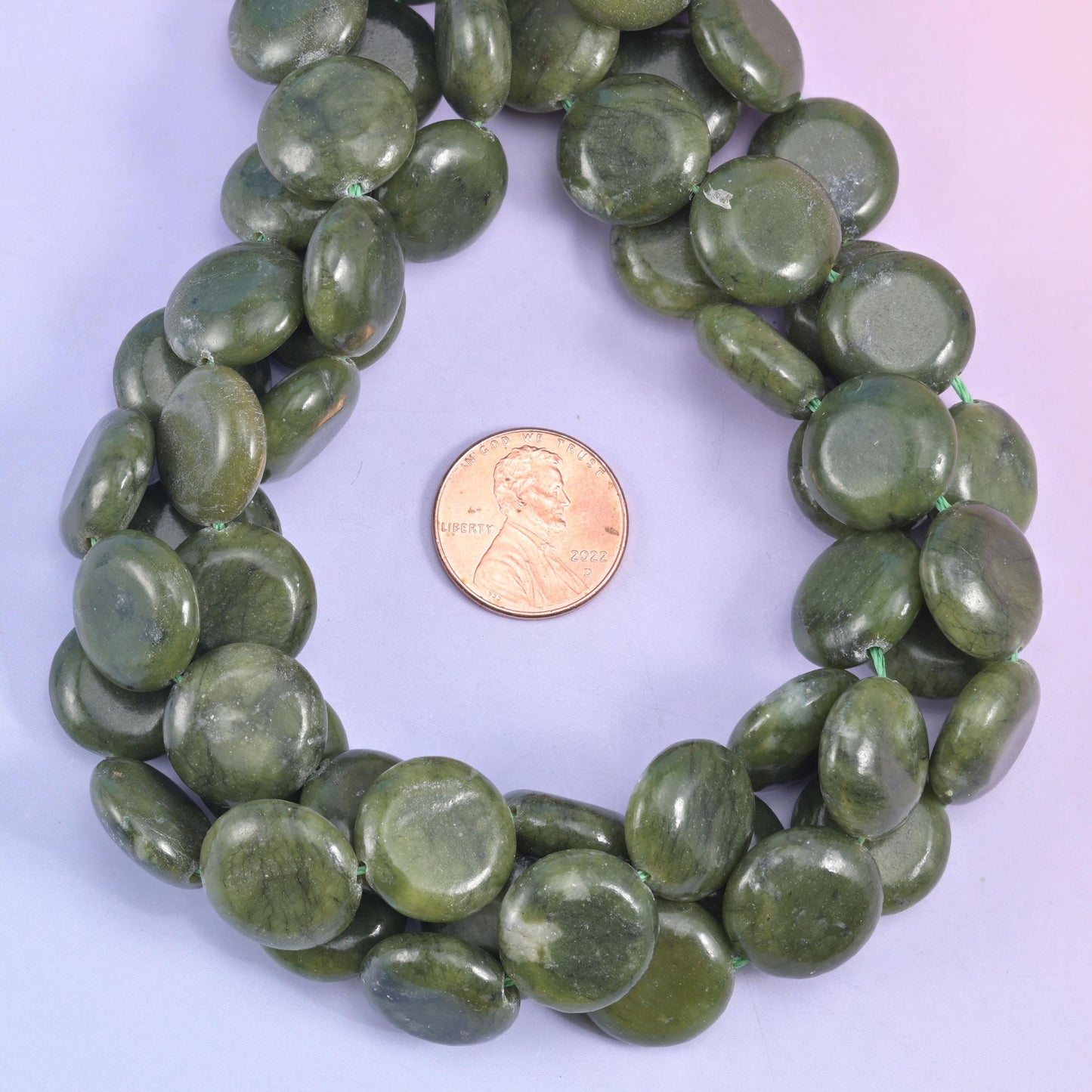 South Green Jade Smooth Coin Beads Size 15mm Jewelry Making 15 Inch Strand