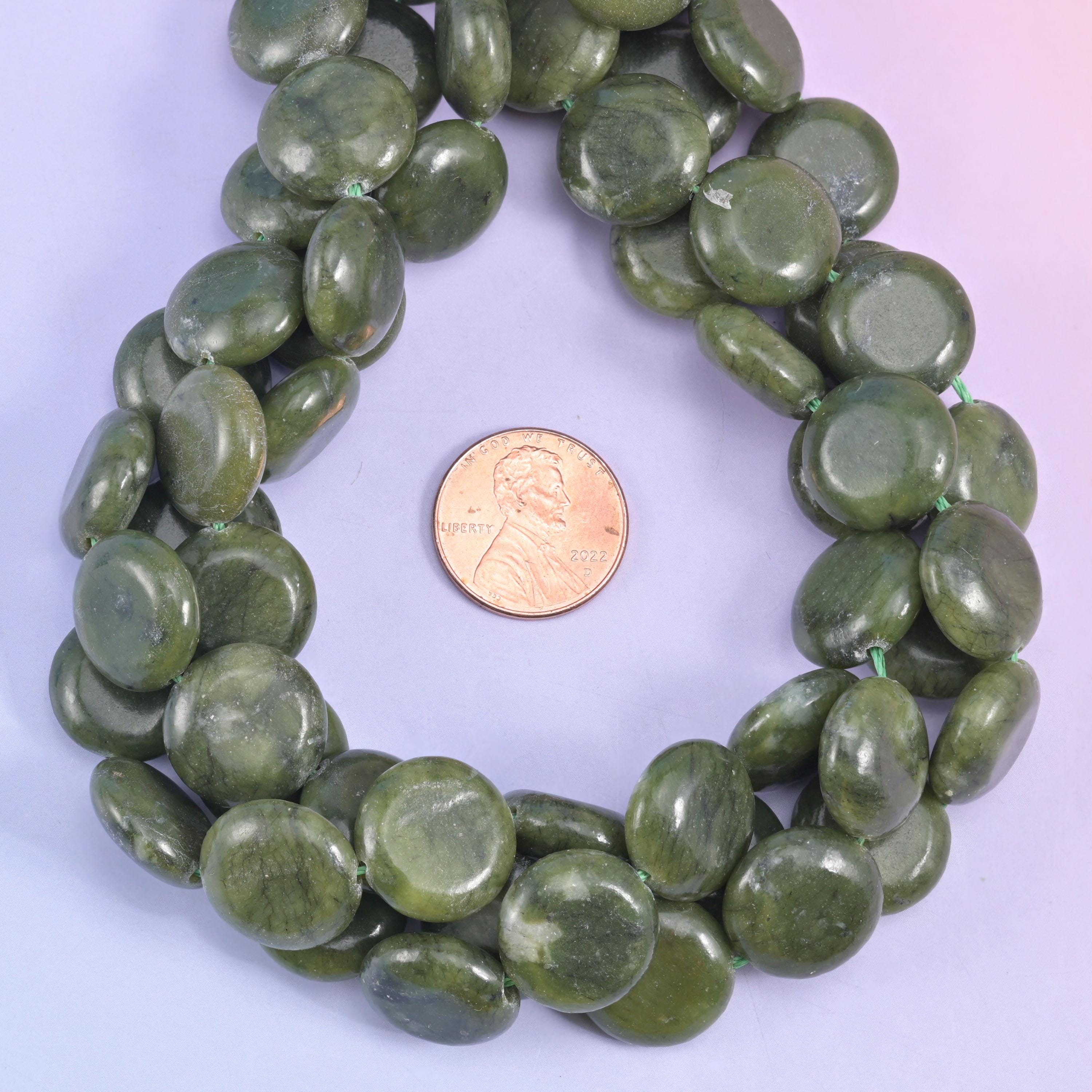 South Green Jade Smooth Coin Beads Size 15mm Jewelry Making 15 Inch Strand