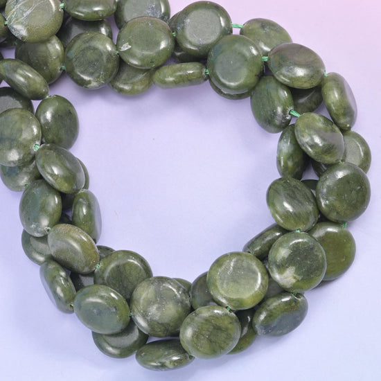 South Green Jade Smooth Coin Beads Size 15mm Jewelry Making 15 Inch Strand