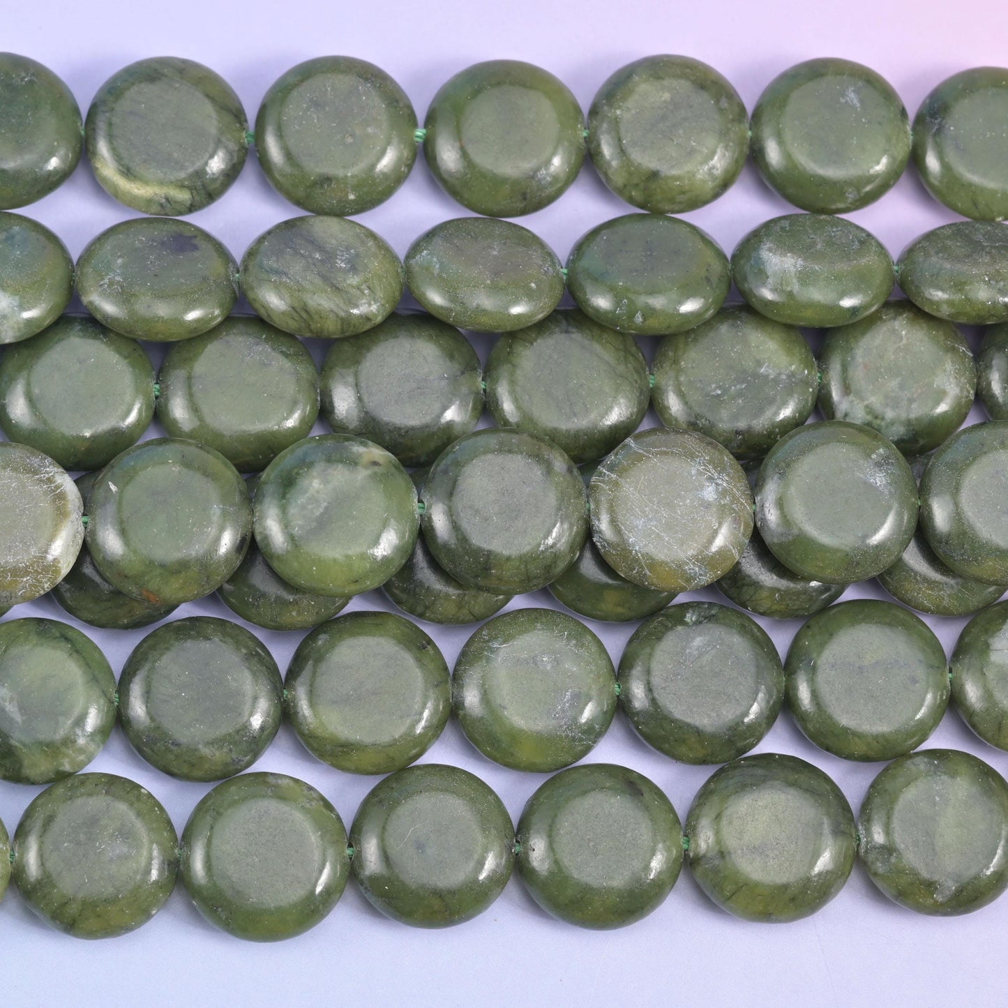 South Green Jade Smooth Coin Beads Size 15mm Jewelry Making 15 Inch Strand