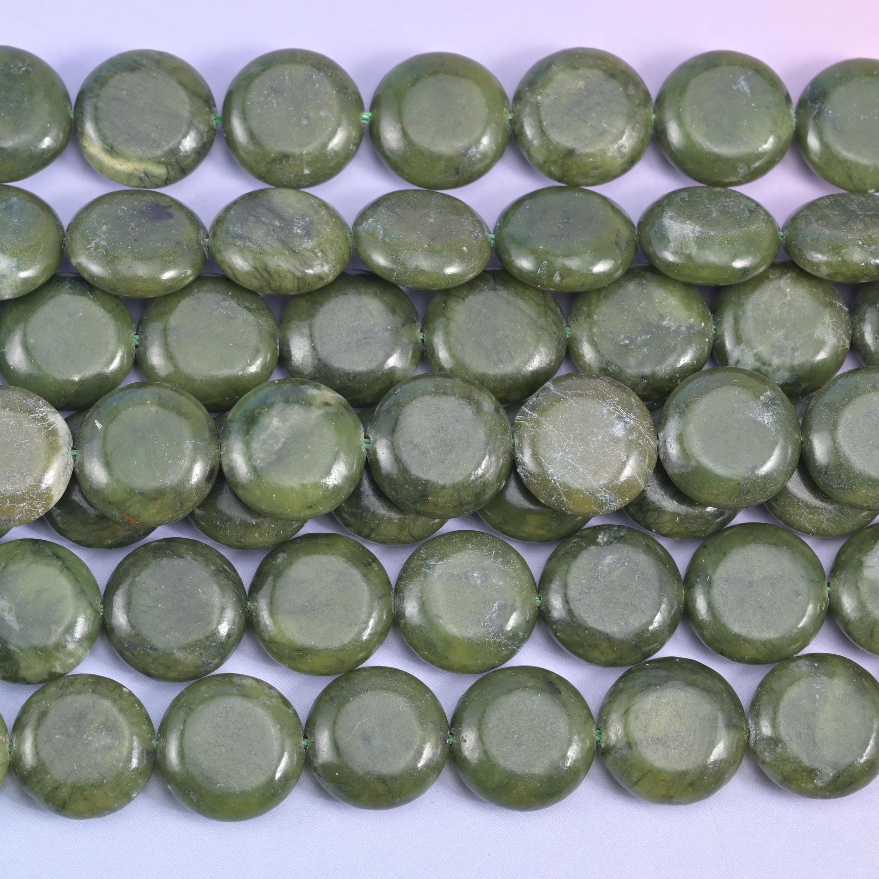South Green Jade Smooth Coin Beads Size 15mm Jewelry Making 15 Inch Strand