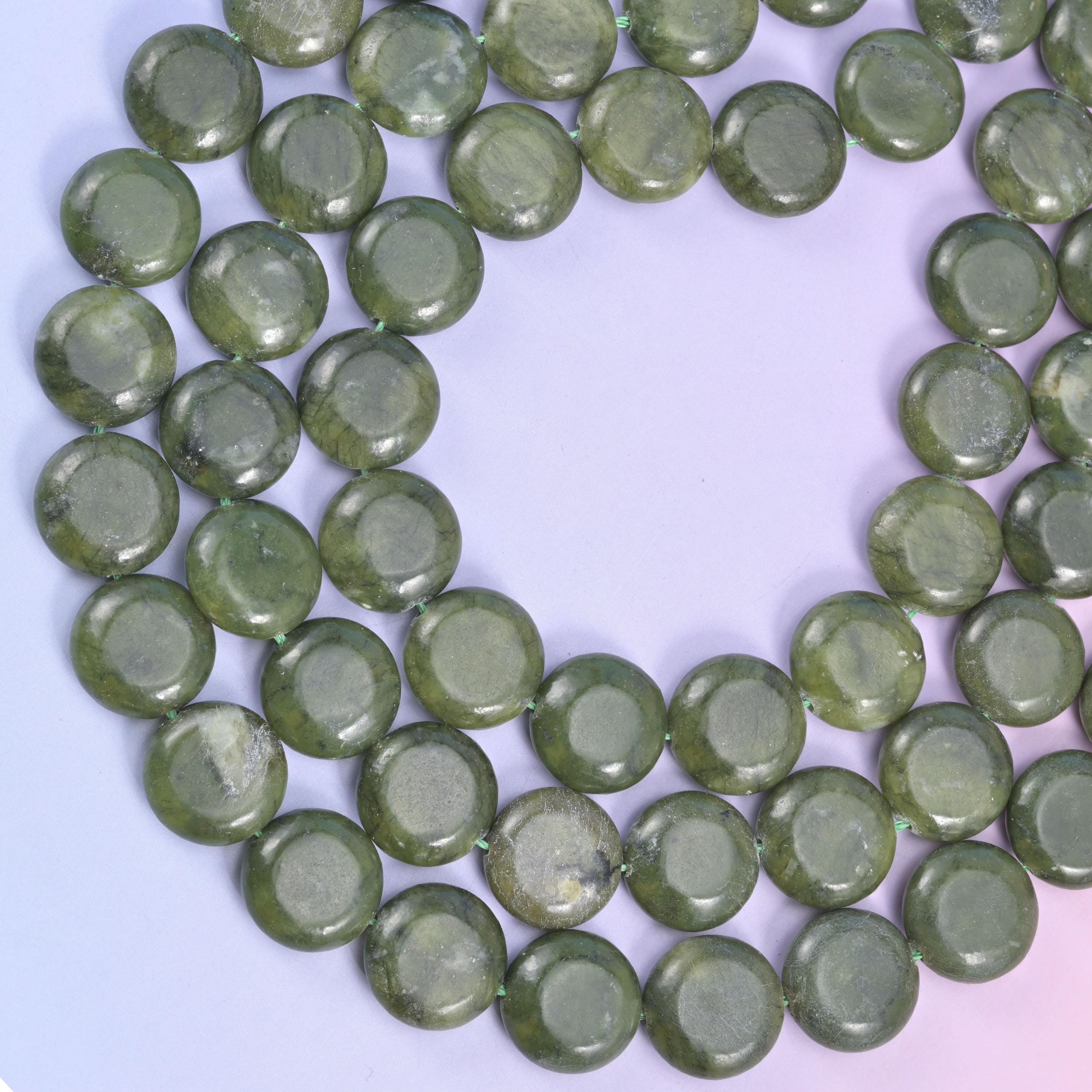 South Green Jade Smooth Coin Beads Size 15mm Jewelry Making 15 Inch Strand