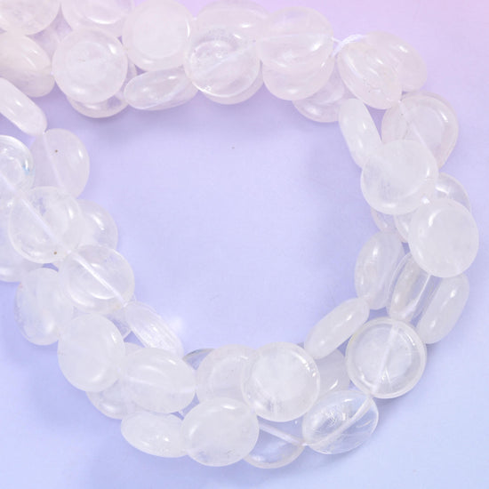 Clear Quartz Smooth Coin Beads Size 15mm Jewelry Making 15 Inch Strand