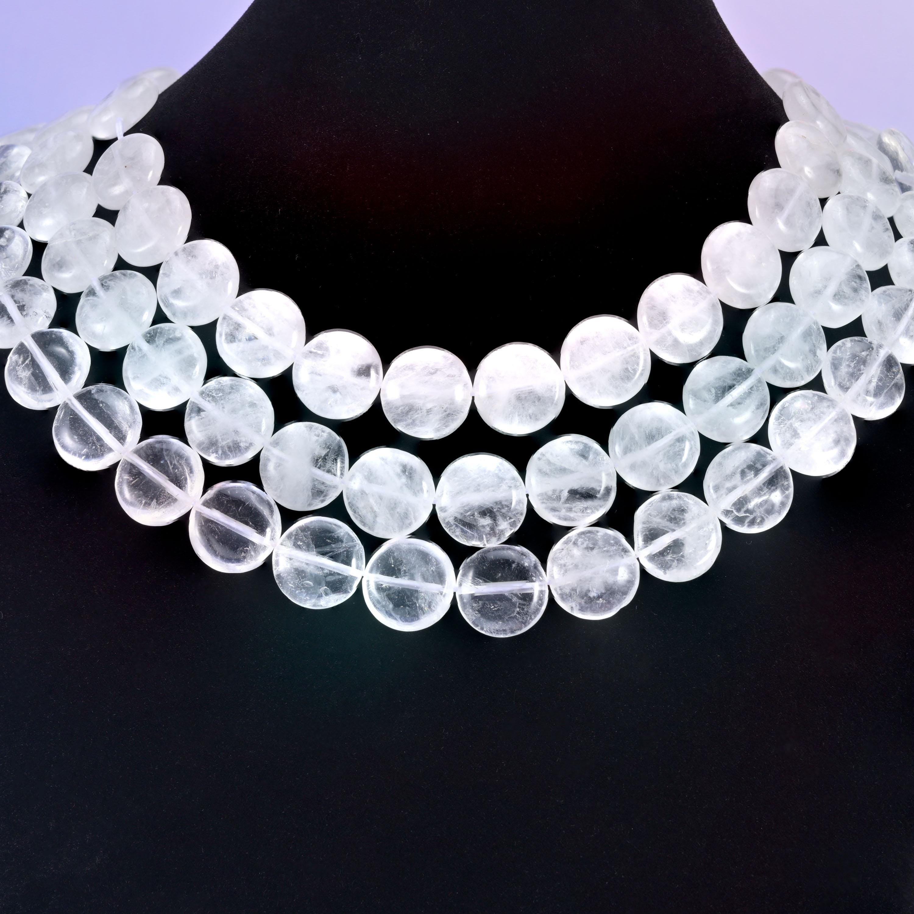 Clear Quartz Smooth Coin Beads Size 15mm Jewelry Making 15 Inch Strand