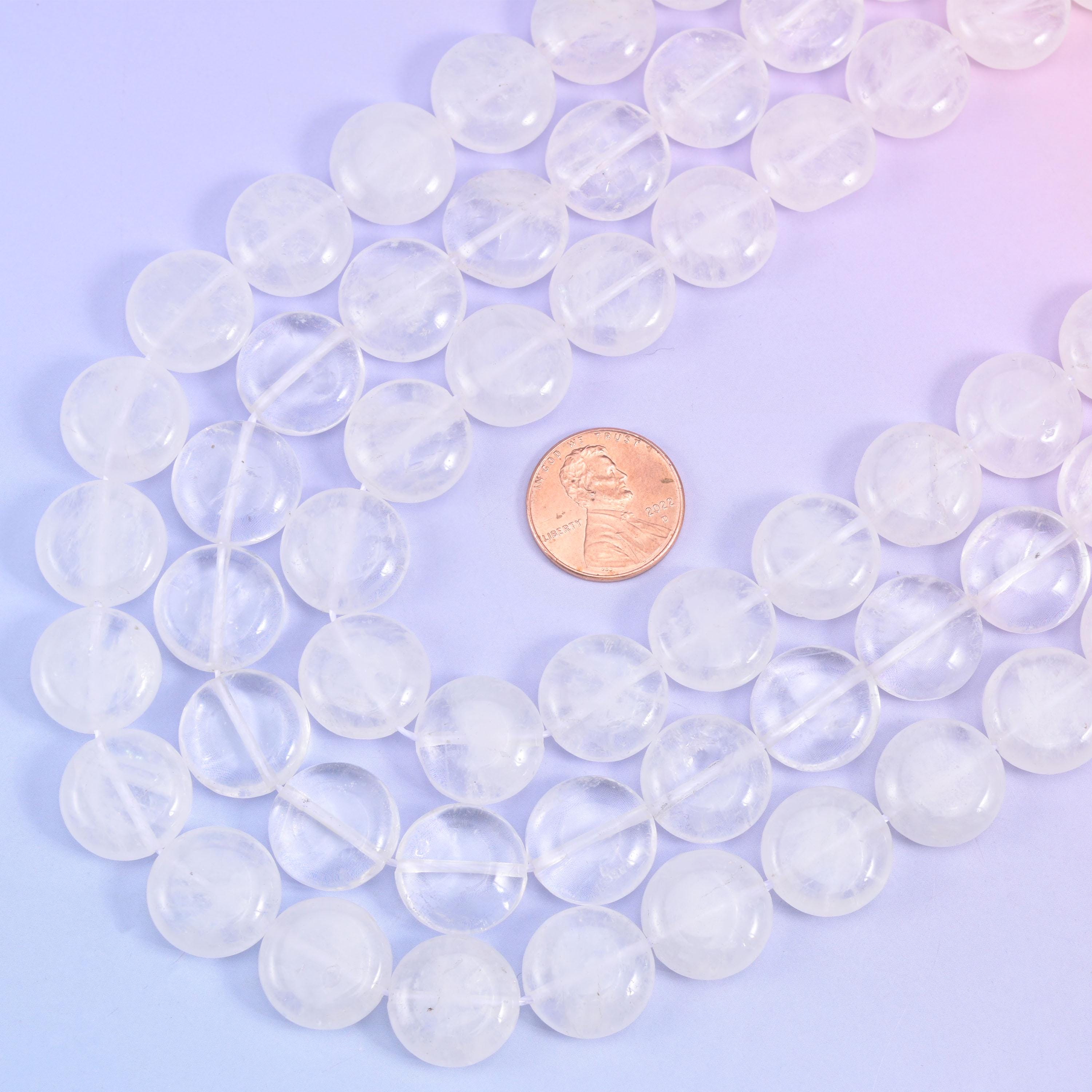 Clear Quartz Smooth Coin Beads Size 15mm Jewelry Making 15 Inch Strand