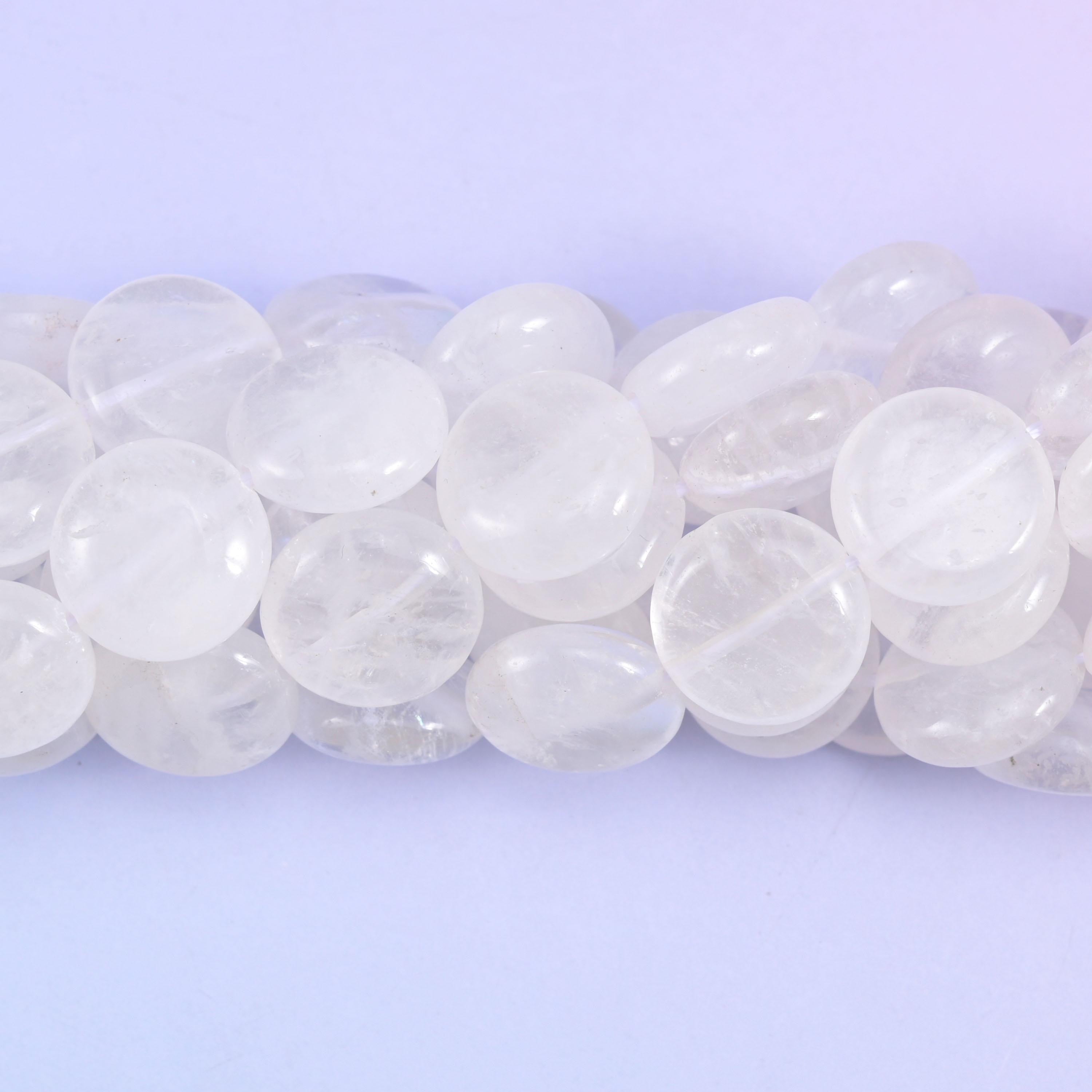 Clear Quartz Smooth Coin Beads Size 15mm Jewelry Making 15 Inch Strand